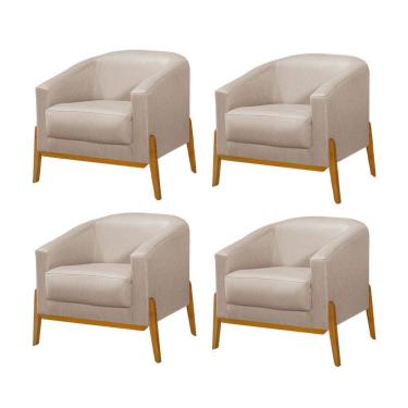 Imagem de Kit 4 Poltronas Living Base Em Madeira Maciça Flórida Linho Bege - Bege