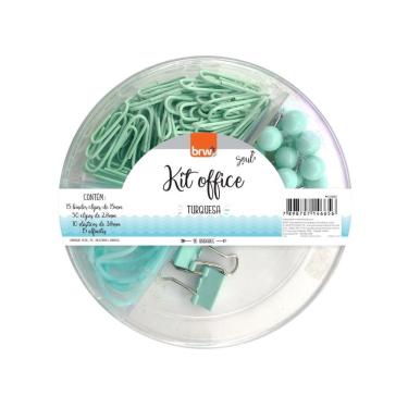 Imagem de Kit Office Binder Clipes Elásticos Alfinetes 90 Unidades Brw Turquesa