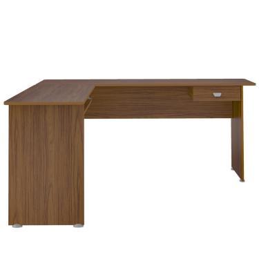 Imagem de Mesa em l Canny Moderno 1 Gaveta MDF 165cm Amadeirado com Prateleira para Teclado