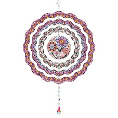 Imagem de MaiYiYi Kit de sinos de vento de arte de diamante de flor faça você mesmo, apanhador de sol de flor dupla face, pintura de diamante, arte de sininho de vento para casa, jardim, pátio, decoração de