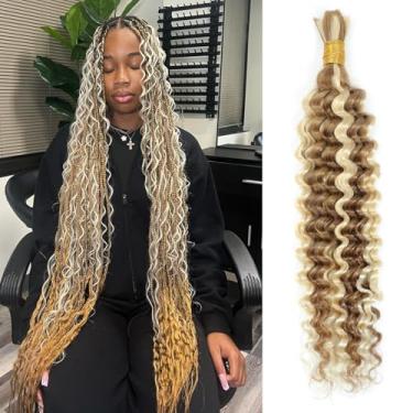 Imagem de Syrenlore Cabelo Humano Trançado Com Mechas Multiloiras Para Tranças Boho Sem Nós, Ombré 27/613, Cacheado, Ondas Profundas, Volume, Extensões Loiras Trama, 24" 50G, Volume Leve