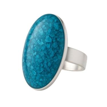 Imagem de Anel Oval com Pedra Preta em Resina Turquesa Howlita, Ajustável, Banho de Prata, Design Minimalista