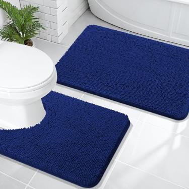Imagem de OLANLY Conjunto de tapetes de banheiro de 2 peças, tapetes de banho de chenille macio absorvente e contorno em forma de U, tapete de banheiro lavável na máquina, acessórios de decoração de casa (76 x