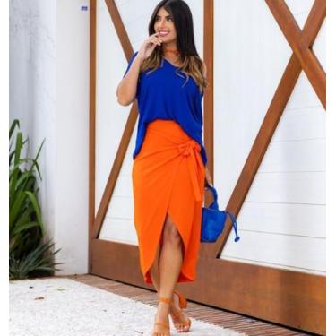 Imagem de Blusa feminina decote V soltinha menina - filo modas , Laranja, p