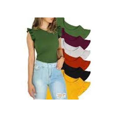 Imagem de Blusa feminina manga babado malha canelada mulher - Filo modas, Fucsia