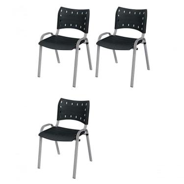 Imagem de Cadeira Iso Base Cinza Escola, Escritório Preto - Kit 3 Un