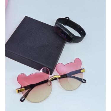 Imagem de Kit Relógio Digital Led touch Meninas Pulseira Silicone + Óculos de Sol Infantil Orelha de Urso Proteção UV400 Crianças