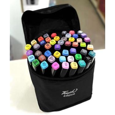 Imagem de Estojo Canetinhas Marcadoras Ponta Dupla 48 Cores Compacto - Generico