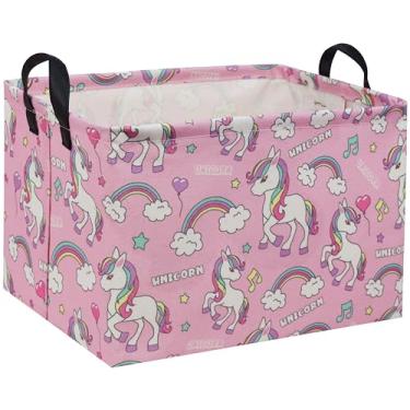 Imagem de TIBAOLOVER Cesta Retangular De Unicórnio Para Crianças, Rosa, Armazenamento Bebê, Organizador Brinquedos Fofos, Prateleira, Decoração Quarto Livros (Unicórnio Rosa)