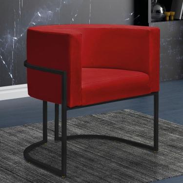 Imagem de Poltrona Reforçada Decorativa Sala Nayara Base Ferro Preto Suede Vermelho