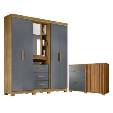 Imagem de Guarda Roupa Solteiro Eldorado e Cômoda Texas Freijó Cinza - Moval