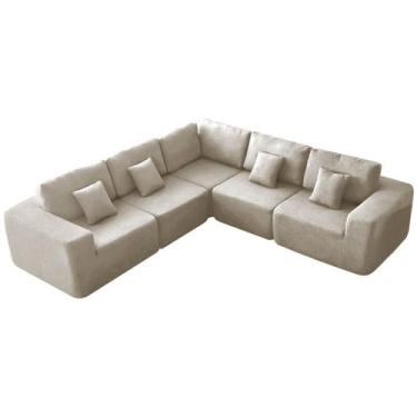 Imagem de Kit Sofá Modular 5 Lugares Moderno Curvo Orgânico Adapt Linho - Doce S