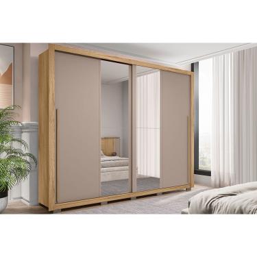 Imagem de Guarda Roupa Casal 2 Portas de Correr c/ Espelho e 4 Gavetas Praticus Lux Buriti/Fendi - Caemmun