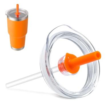 Imagem de Bluwing Tampa de copo de 850 g com canudo para YETI, tampa de substituição para YETI Rambler copo de 740 ml, copo de 850 g, caneca de canudo de 1000 ml, tampas à prova de derramamento (laranja)