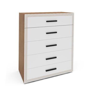 Imagem de Cômoda Valência 5 Gavetas Branca e Freijó - Modern