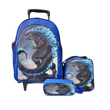 Imagem de Mochila Import Godzila Rodinhas Lancheira Estojo Verde