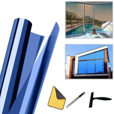 Imagem de Película de janela unidirecional, proteção de privacidade diurna e película solar com isolamento térmico, blocos de película de vidro refletiva PET blackout 99% UV, fácil instalação para casa