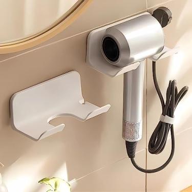 Imagem de SUPTEC Suporte universal para secador de cabelo, suporte de parede para secador de cabelo, gancho com plugue e organizador de cabos, autoadesivo para armário e banheiro (1 pacote branco)