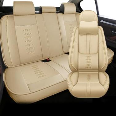 Imagem de Conjunto completo de capas de assento de carro de couro à prova d'água de luxo - Design antiderrapante de ajuste universal, proteção para todos os climas e conforto respirável para sedãs/SUVs