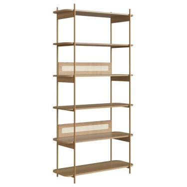 Imagem de Estante Oslo Artesano 90 cm (largura) MDP Hanover Palha Sintética Bege Pé Metal Dourado
