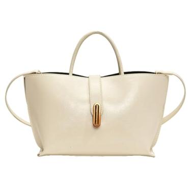 Imagem de Bolsa feminina com alça superior macia de couro vegano, bolsa de ombro vintage, bolsa tiracolo para trabalho e viagens, Bege, free, Sacola