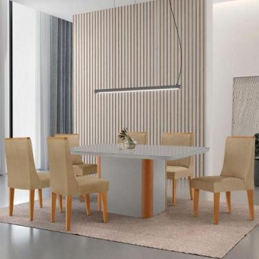 Imagem de Mesa De Jantar Isadora 180cm Tampo Mdf Vidro Com 6 Cadeiras Turim 07 N