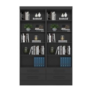 Imagem de Livreiro Multiuso com 2 Gavetas Preto Fosco Kit com 2 - FdECOR - Qmovi