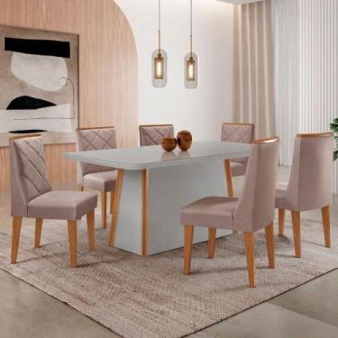 Imagem de Mesa De Jantar Diane 180cm Tampo Mdf Vidro 6 Cadeiras Isadora Moderna 