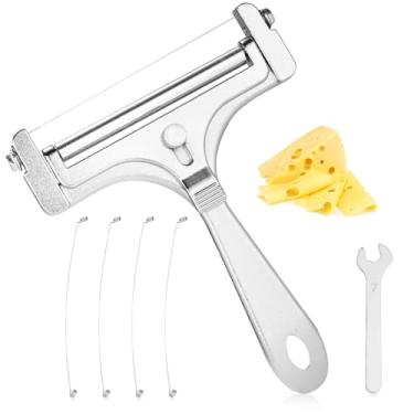 Imagem de Tinoaly Kit Fatiador de Queijo, Espessura Ajustável Fatiador Queijo Portátil Ferro com 4 Fios Extras e Chave Inglesa Cortador de Alimentos para Manteiga Cheddar Mussarela (Prata Fosca)