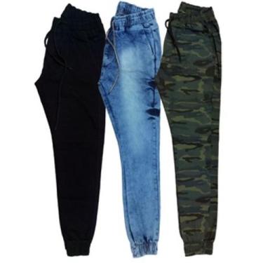 Imagem de Kit Com 3 Unid Calça Jeans Feminina Joguer Preto Azul Bege - Apollogy,