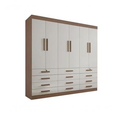 Imagem de Guarda Roupa Casal 6 Portas 12 Gavetas Com Pés Mônaco Plus D' Doro Castanho/off White