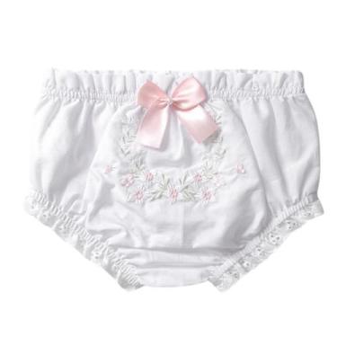 Imagem de Calcinha Bebê Batizado Algodão Bordada Floral  Papilloo, Rosa, GG