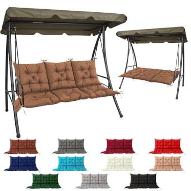Imagem de Almofada de 3 assentos para balanço ao ar livre - 152 x 101 cm, almofadas de balanço de varanda de 10 cm de espessura com laços e bolsa de armazenamento, almofadas de substituição de banco à prova