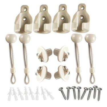 Imagem de Bothyi Conjunto de 16 peças de cordas elásticas para amarração de persianas e cortinas, acessórios de fixação, kit de cordas de base à prova de vento, peças, Branco