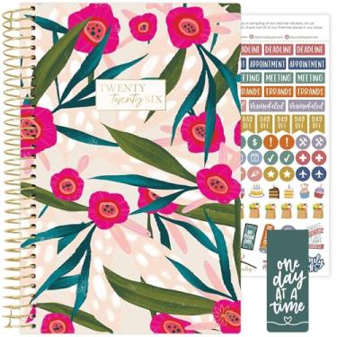 Imagem de bloom daily planners Agenda 2026 (janeiro a dezembro) Organizador de ano calendário - 14 cm x 21 cm - Agenda semanal e mensal com adesivos e marcadores de página - Papoulas rosa