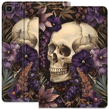Imagem de Capa para Samsung Galaxy Tab A7 Lite 22.1 cm, capa inteligente ultrafina e leve, capa protetora de couro PU, com suporte ajustável, para Galaxy Tab A7 Lite 2021 SM-T220/T225/T227, caveira de flor roxa
