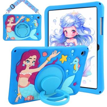 Imagem de DJWOM Capa para Samsung Galaxy Tab A9+/A9 Plus 27.9 cm 2023 com alça de ombro e suporte giratório para tablet Samsung A9+, capas fofas de desenho kawaii, silicone macio 3D, à prova de choque, para