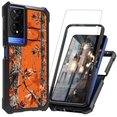 Imagem de BVDIKMI Capa para celular TCL 50 XE 5G com protetor de tela, capa protetora à prova de choque resistente à prova de choque, capa de telefone resistente, camuflagem laranja