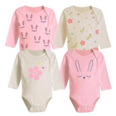 Imagem de Kit Roupa De Bebê 4 Peças Body Estampado Manga Longa Algodão - Koala B