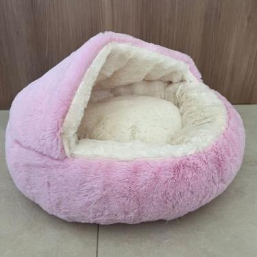 Imagem de CAMINHA PET NUVEM COBERTA FECHADA CAMA CASINHA PLUSH TOCA CACHORROS E GATOS donut coberta iglu fundo antiderrapante CASA CASINHA NINHO QUALIDADE PREMIUM 50CM M (ROSA)