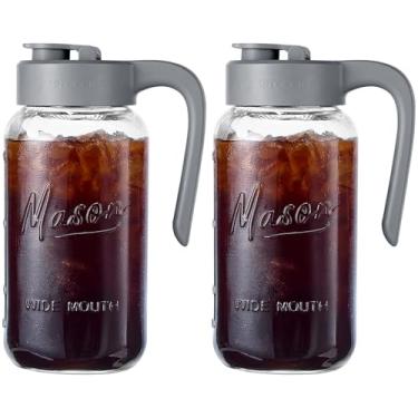 Imagem de Spreccio Jarra de vidro hermética e à prova de vazamento com tampa [conjunto de 2], perfeita para leite materno, bebida fria e chá solar, frasco de vidro de 2 litros com tampa de bico