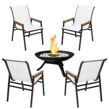 Imagem de Kit 4 Cadeiras Alumínio Tela Sling + Lareira Jardim Externa - NossaKas