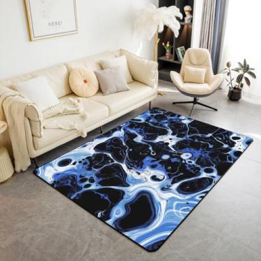 Imagem de Erosebridal Tapete geométrico para sala de estar, tie dye, para crianças, meninos, meninas, areia movediça, ombré, líquido, mármore, aquarela, preto, branco, azul escuro, antiderrapante, para