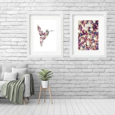 Imagem de Kit 2 Quadros Grandes Beija-Flor Flores - 60X48Cm