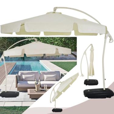 Imagem de Ombrelone Guarda Sol Luxo d Praia e Piscina BEL Búzios 3 Metros Bege Gira 360° Com Base De Apoio e Contrapeso em ABS50L