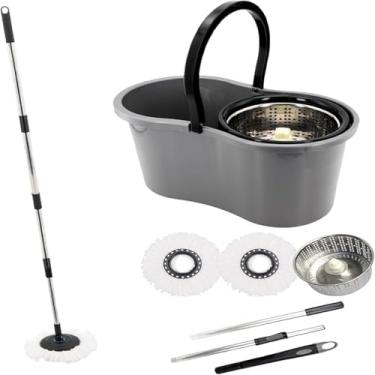 Imagem de Mop Giratório com Balde 9L e Cesto Inox Limpeza Rápida e Sem Esforço Transforme a limpeza da sua casa em uma tarefa rápida prática e eficiente