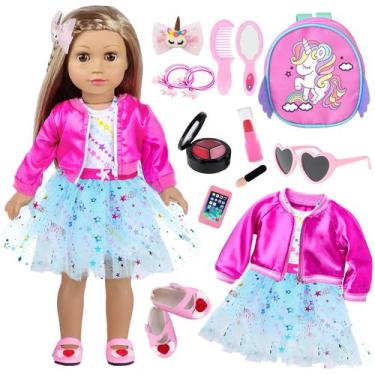 Imagem de Conjunto de roupas de boneca e acessórios de maquiagem para boneca de 