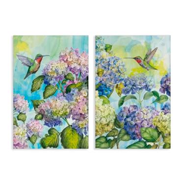 Imagem de Stupell Industries Conjunto de arte de parede de 2 peças de beija-flores e hortênsias por Tim Coffey, 76 x 50 cm