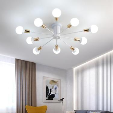 Imagem de Luzes de teto internas para sala de estar lustres Sputnik modernos com montagem semiembutida para sala de jantar luminária de teto soquete E27 restaurante quarto (lâmpadas não incluídas) (branco +