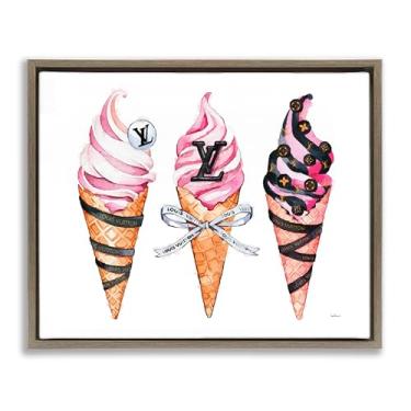 Imagem de Stupell Industries Cones de sorvete glamourosos marrom emoldurado tela flutuante design de arte de parede por Amanda Greenwood, 25 x 31